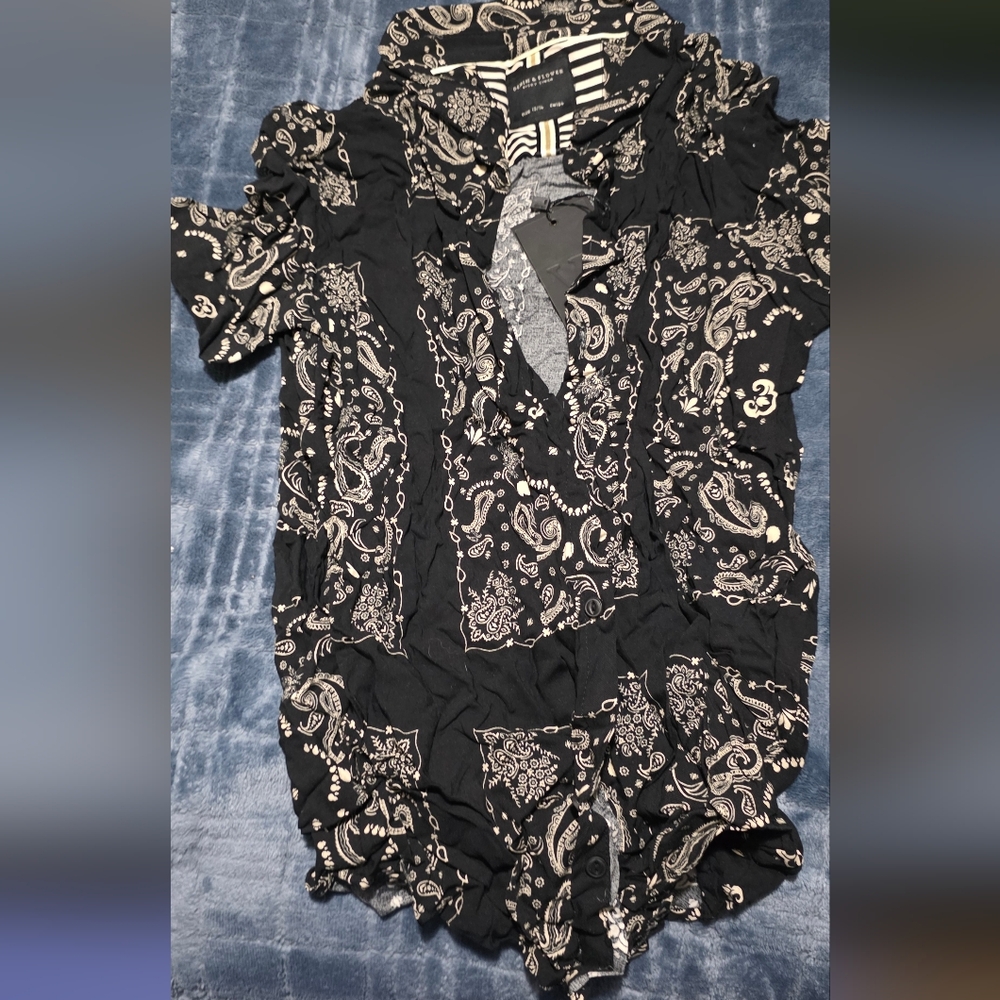 Black and White Paisley Button Down Shirt